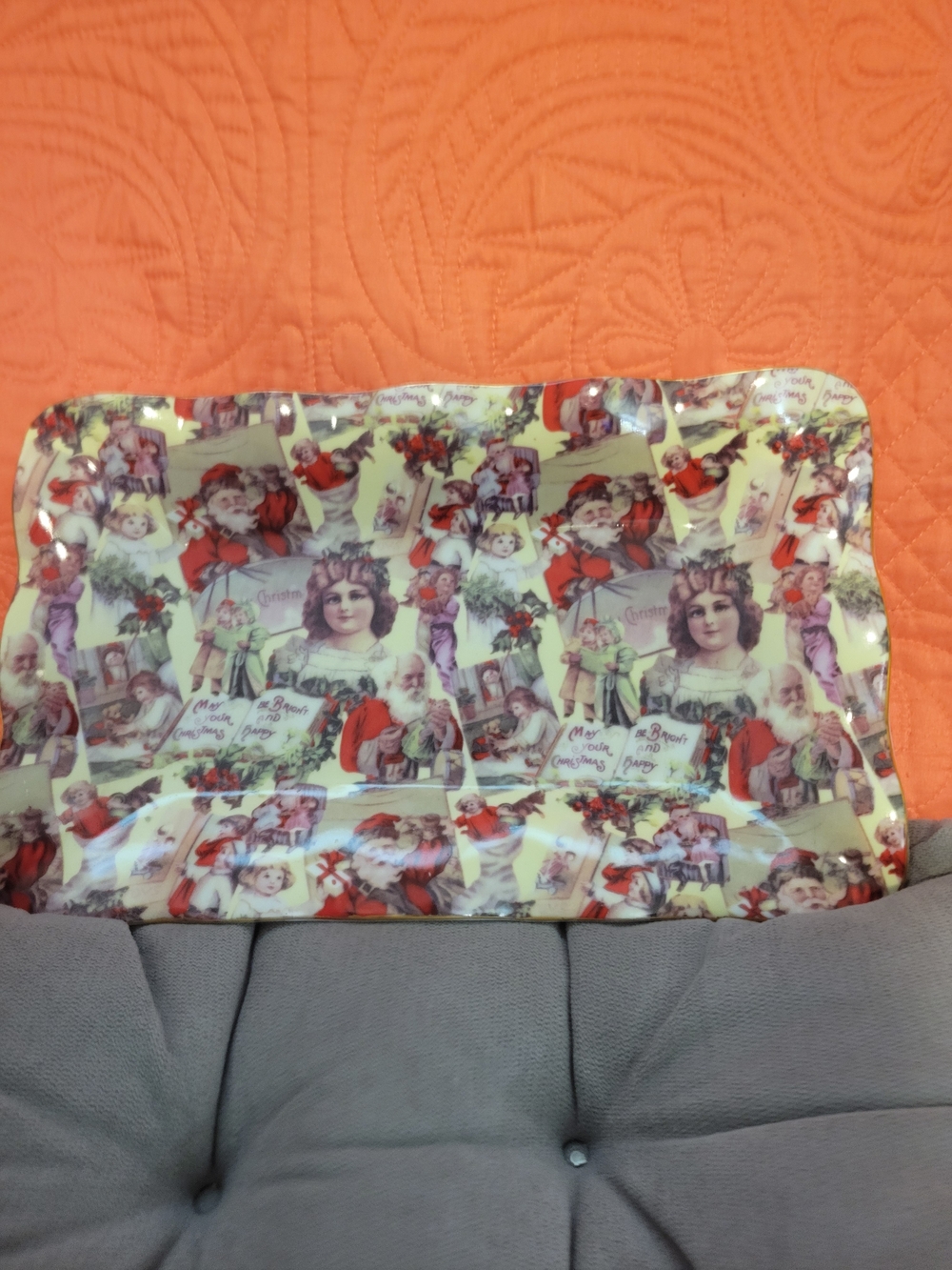 Vintage-Inspired Red and Cream Holiday Serving Platter